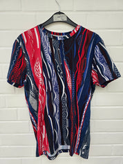(Stange2) Carlo Colucci Tshirt blau rot muster Gr S