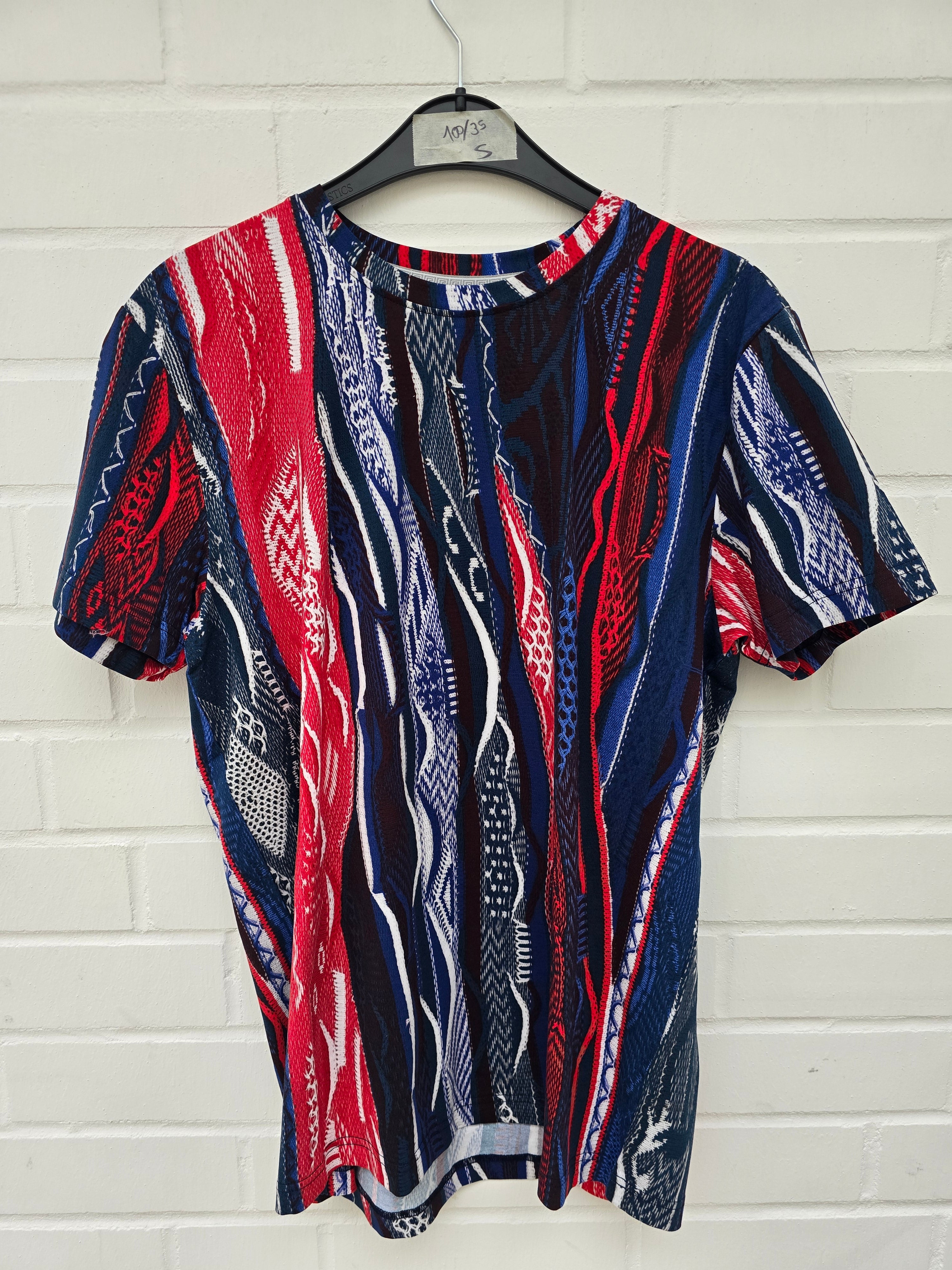 (Stange2) Carlo Colucci Tshirt blau rot muster Gr S