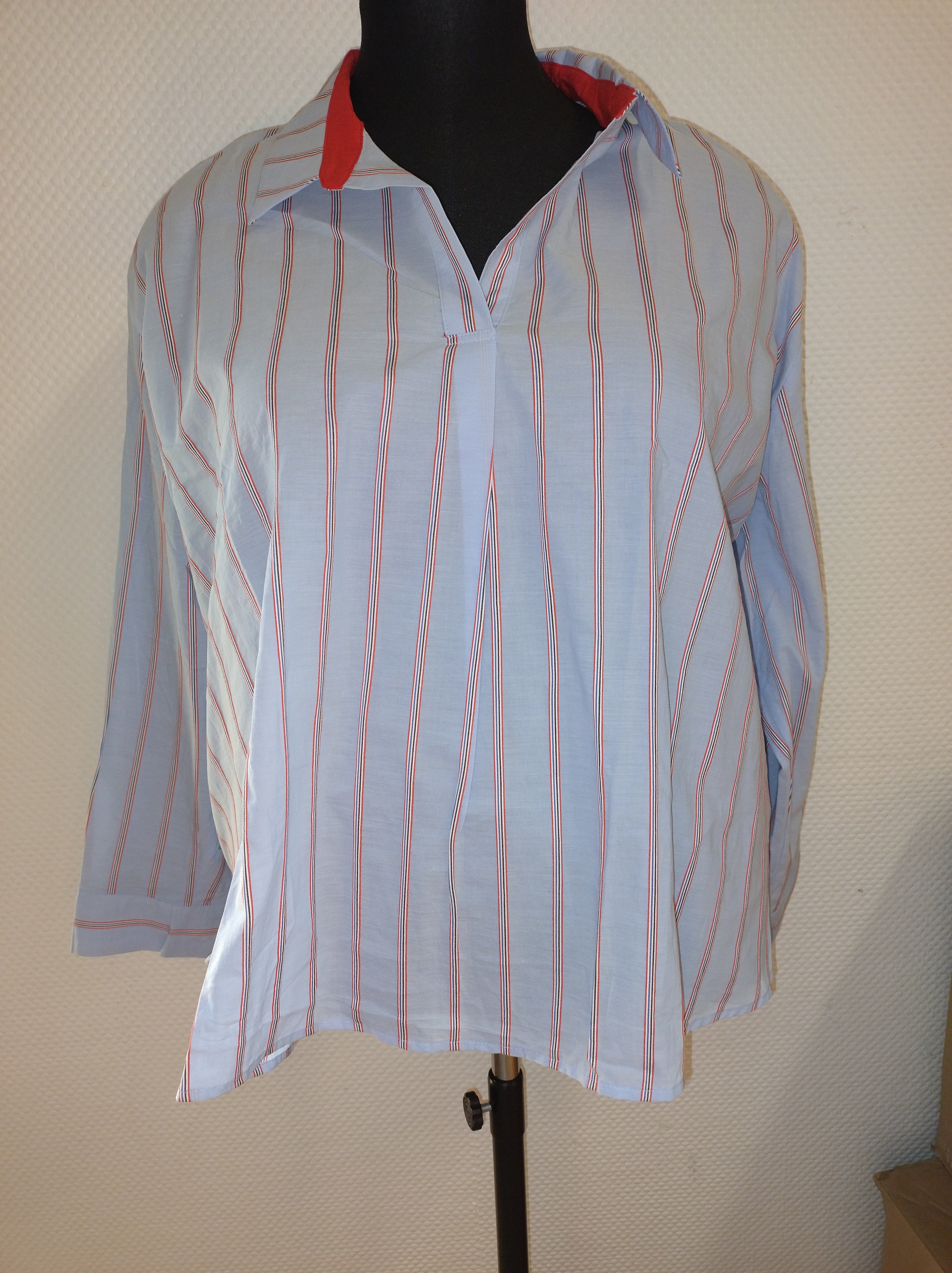 (U17) Ulla Popken Hemd Blau/Rot gestreift 727209 73