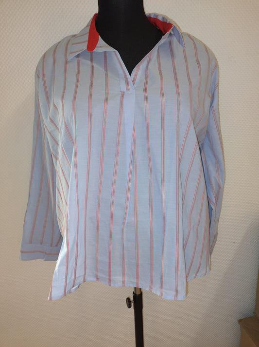 (U17) Ulla Popken Hemd Blau/Rot gestreift 727209 73