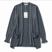 Glitzer Cardigan lang Rüschen Ärmel