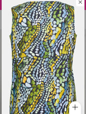 ULLA POPKEN Bluse kurzarm Tanktop grün blau muster gepunktet 809461 130 -U12-