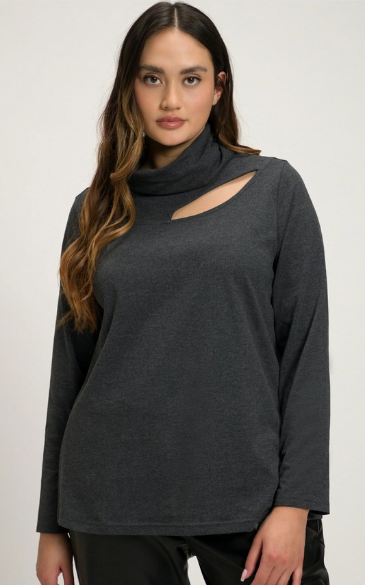 (U29) Ulla Popken Langarmshirt dunkelgrau 810002 121