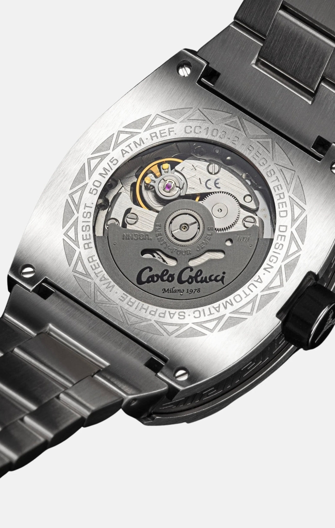 Nr18 Carlo Colucci Armbanduhr Metall Armband Silber Orange Automatik + 2 Jahre Herstellergarantie