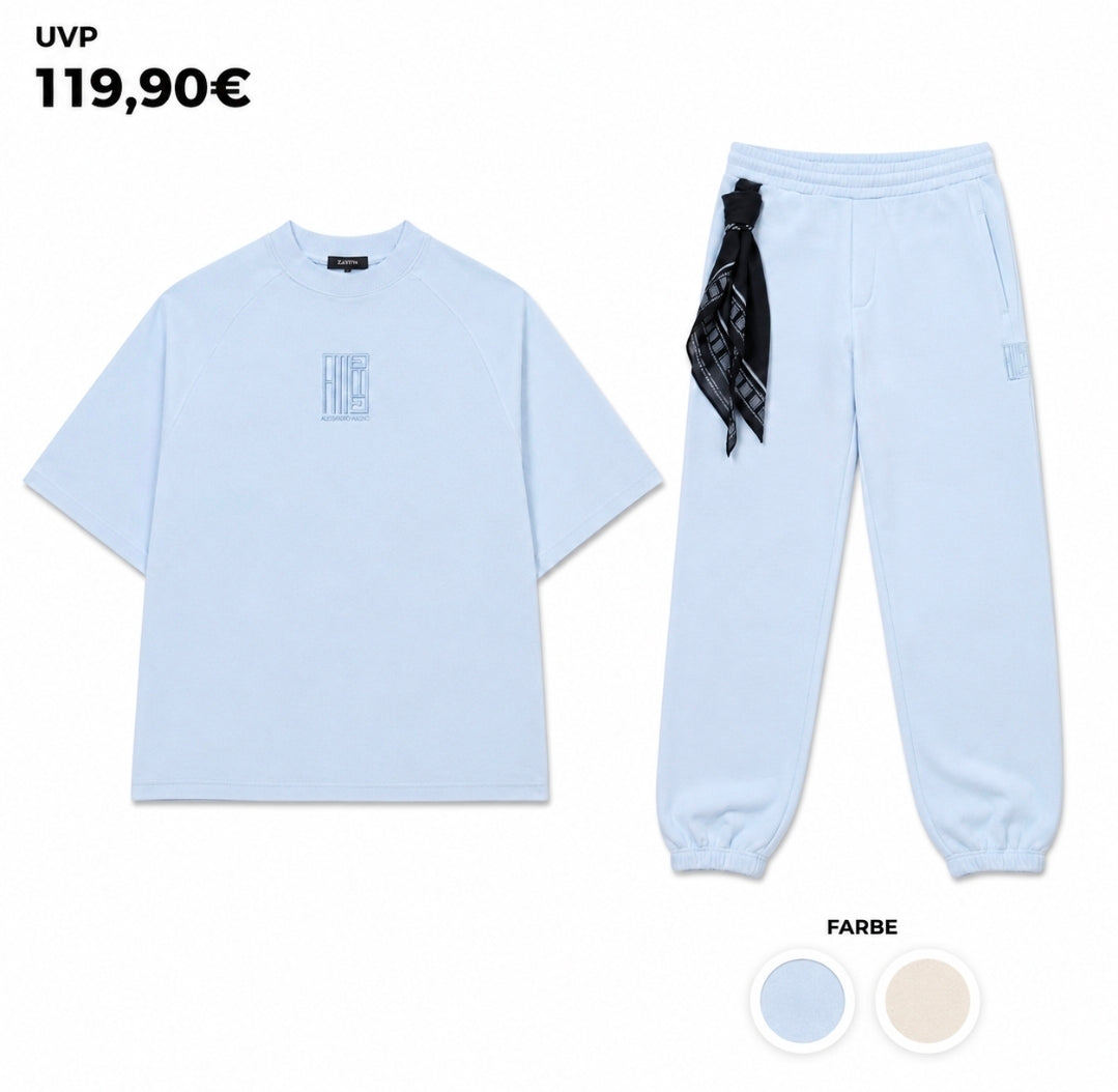 Alessandro Magno Core "2.0" Set unisex Tshirt Jogger Hose babyblau cremeweiß