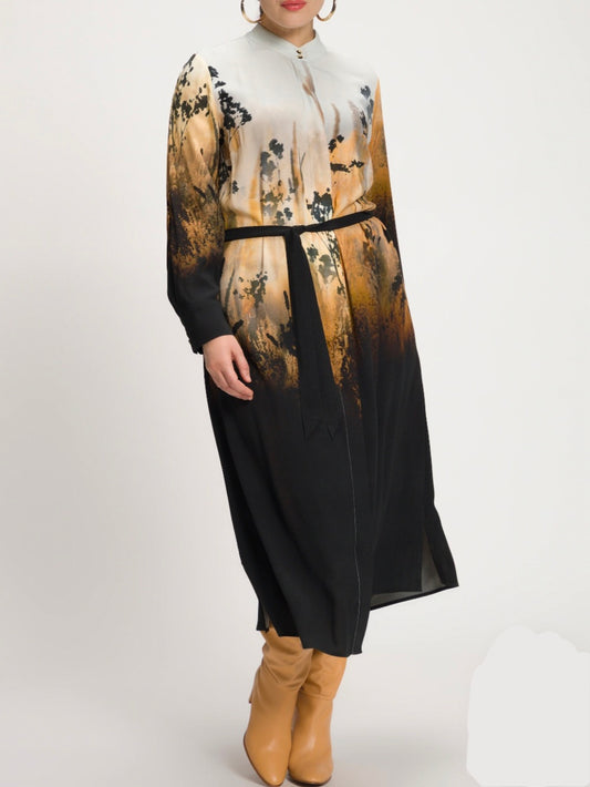 (U2) ULLA POPKEN Kleid schwarz Orange muster 807960 200