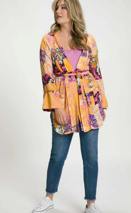 (U1) Ulla Popken Kimono orange bunt 809538 808