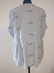 (U29) Ulla Popken Bluse Weiß/Grau gestreift libellenmuster 807098 130