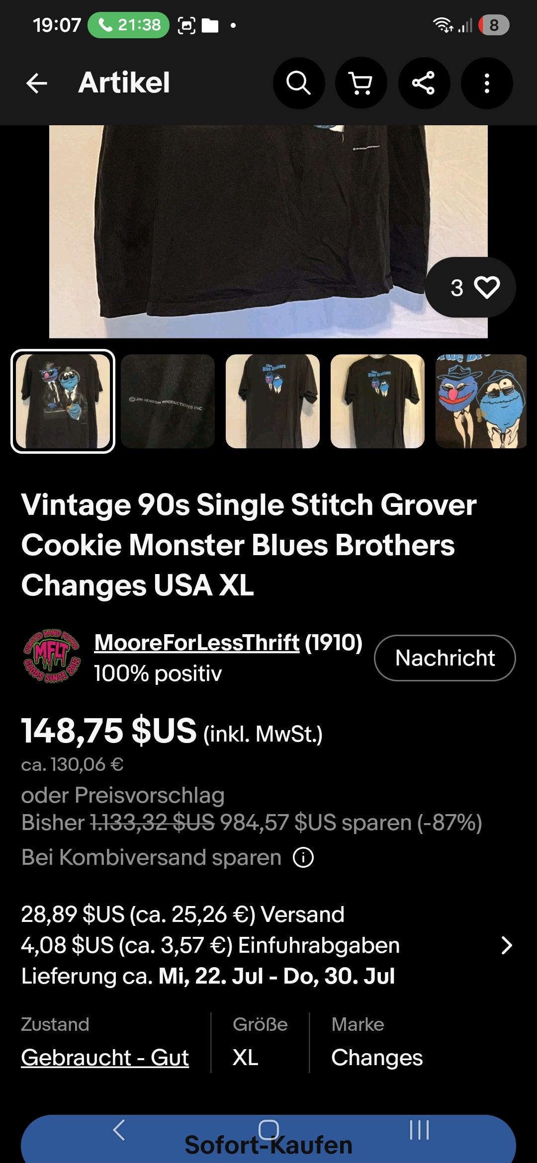 Vintage The Blue Brothers Sesam Street Tshirt schwarz blau Gr. XL