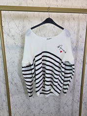 Strick Pullover weiß schwarz gestreift "Amore"