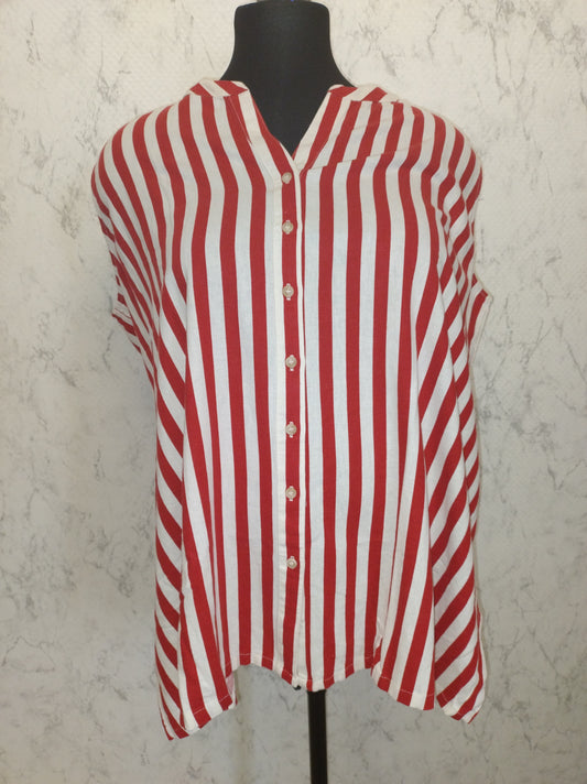 (U14) Ulla Popken Bluse Rot/weiß gestreift 804495 530