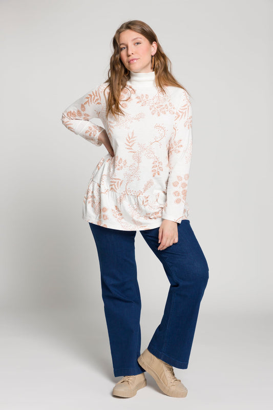 (U10) Ulla Popken Langarmshirt weiß muster 809299 200