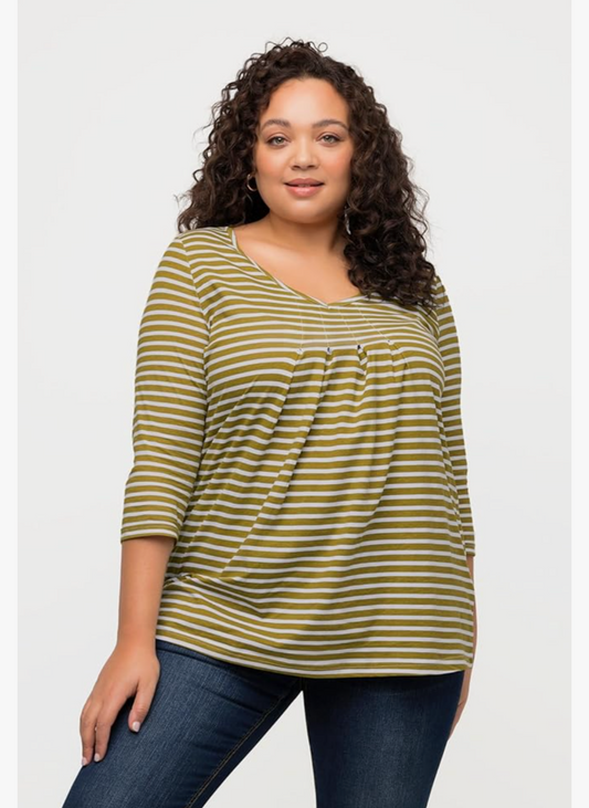 (U33) Ulla Popken Langarmshirt grün/weiß 812509 630