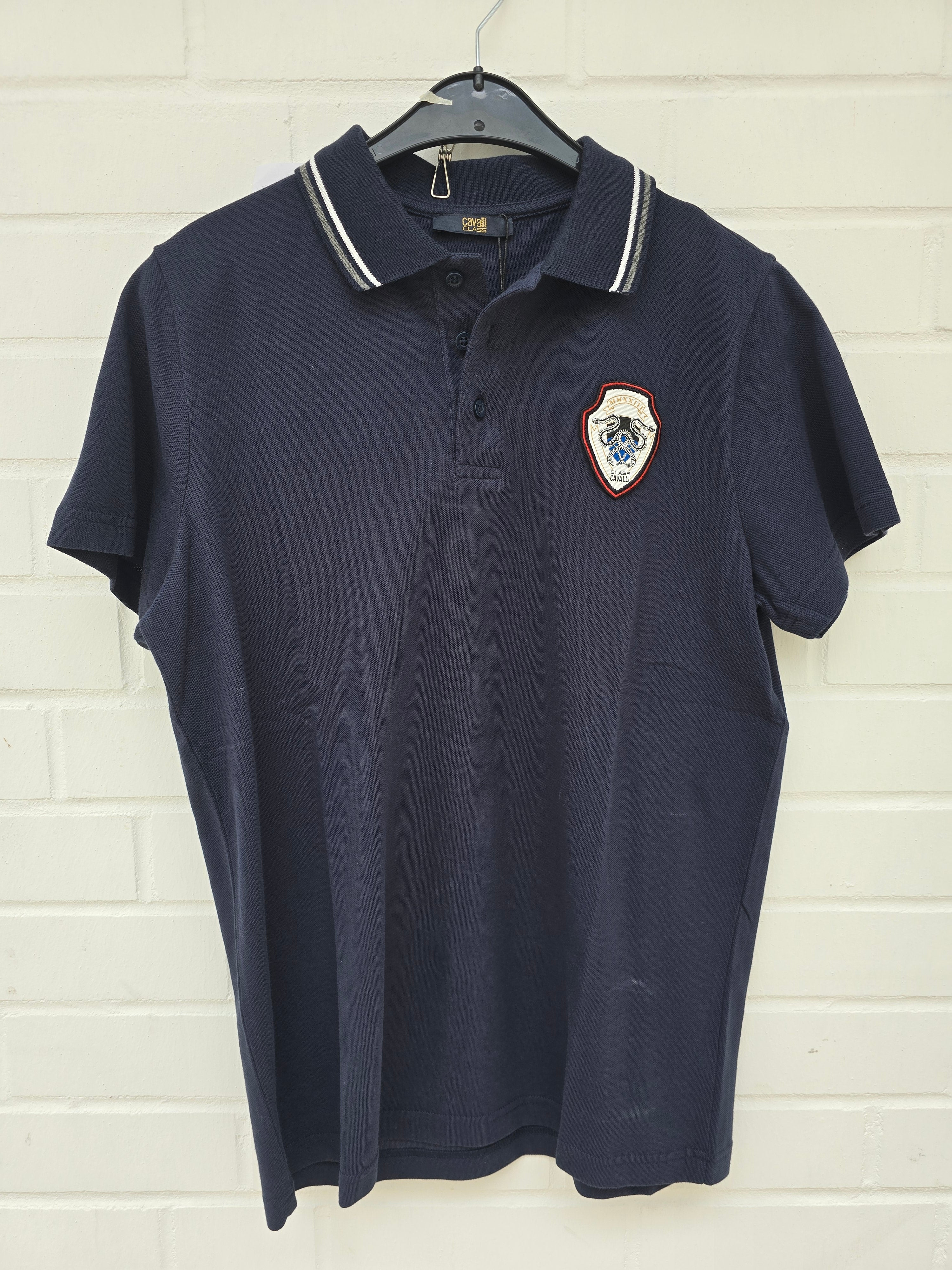 (95) Cavalli Class Poloshirt navyblau Wappen Schlange