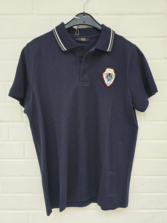 (95) Cavalli Class Poloshirt navyblau Wappen Schlange