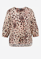 (U12) Ulla Popken Bluse Beige Muster 804252 150
