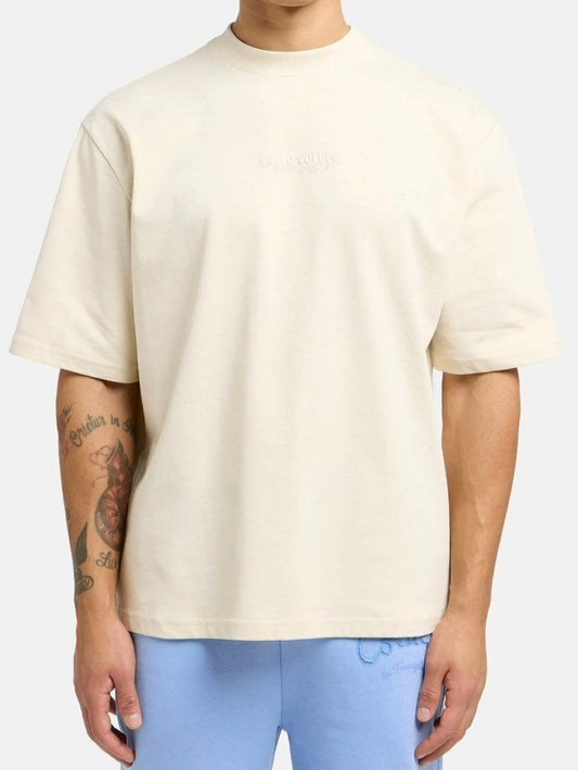(40) Carlo Colucci T Shirt unisex oversize creme weiß Gummidruck