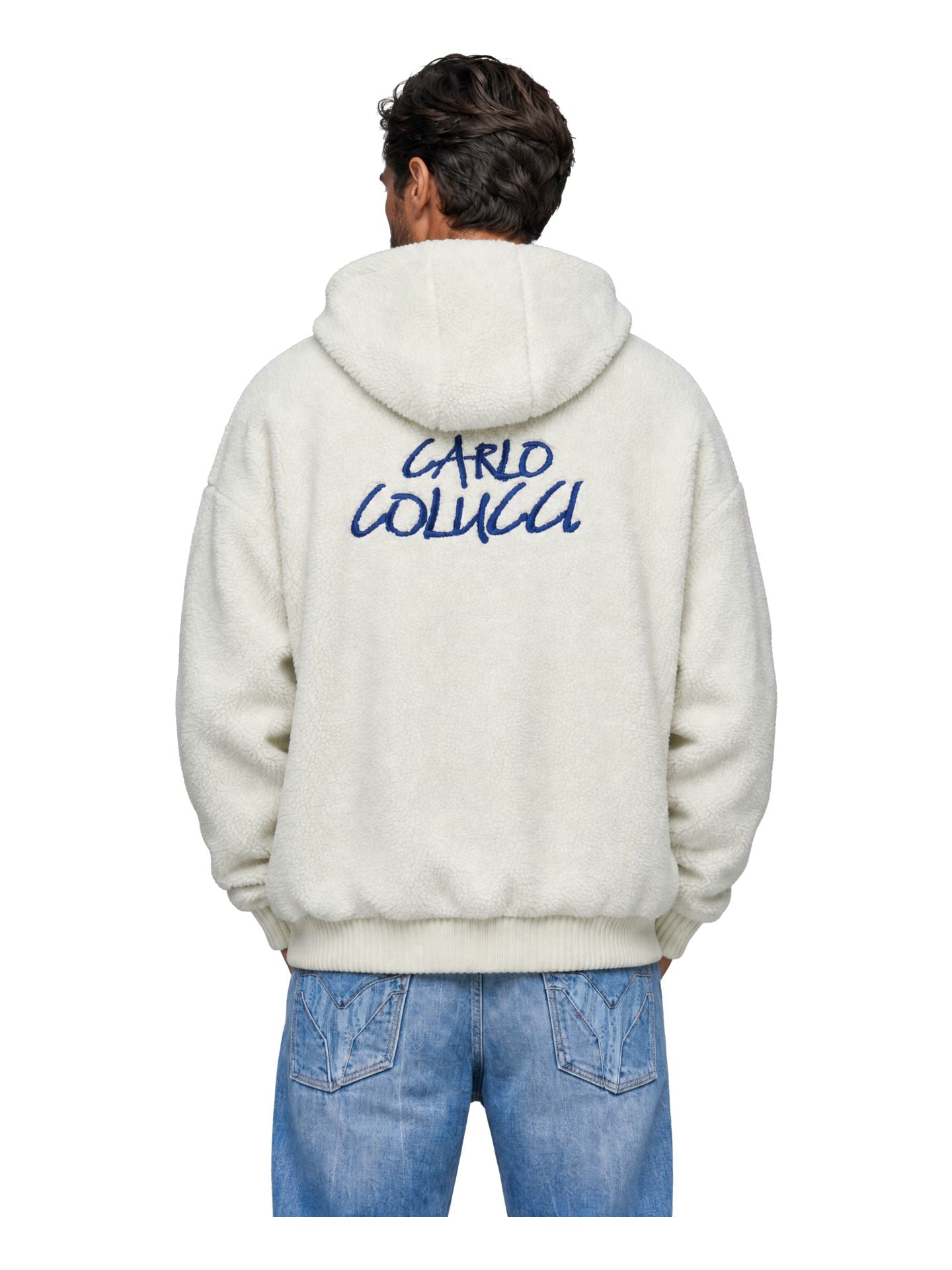 Original Carlo Colucci Teddy Wendejacke  schwarz weiß Jacke Reißverschluss Schrift.