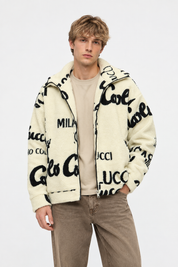 Carlo Colucci Teddyjacke schwarz cremeweiß beige rosa hell blau  Jacke Reißverschluss Schrift
