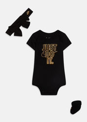 Nike Baby Mädchen Set Box Body Socken Stirnband schwarz gold
