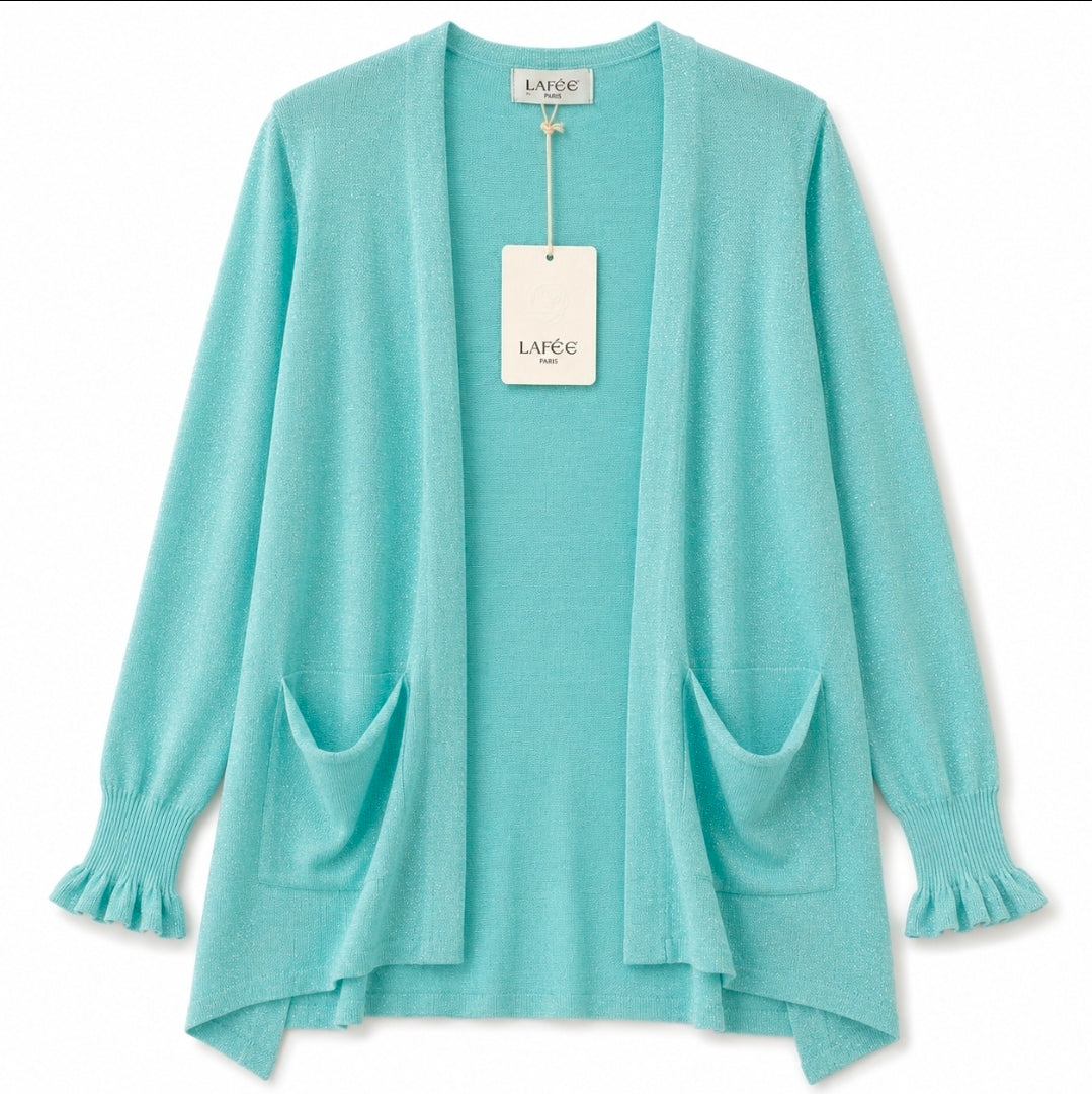 Glitzer Cardigan lang Rüschen Ärmel