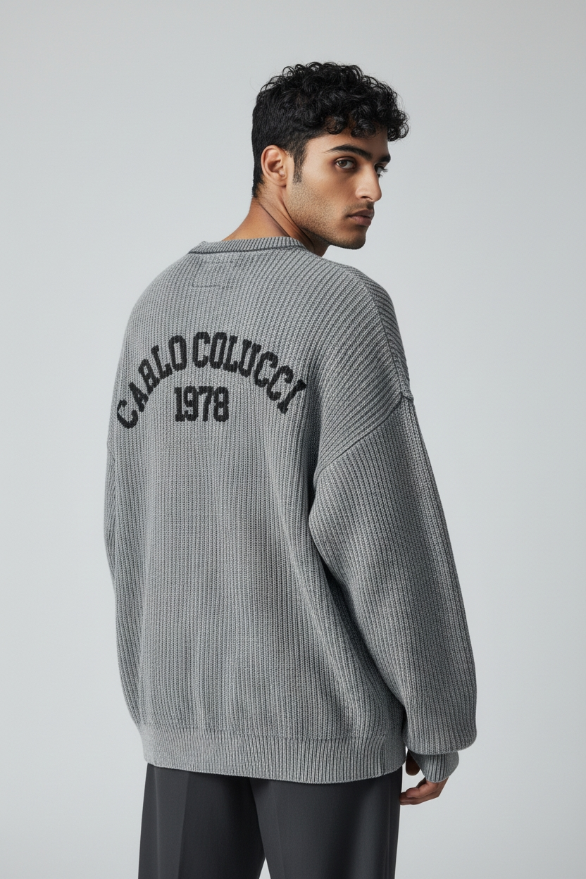 Carlo Colucci Strickpullover dunkelgrau Rücken Gummiprint (51/152)