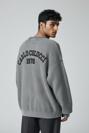 Carlo Colucci Strickpullover dunkelgrau Rücken Gummiprint (51/152)