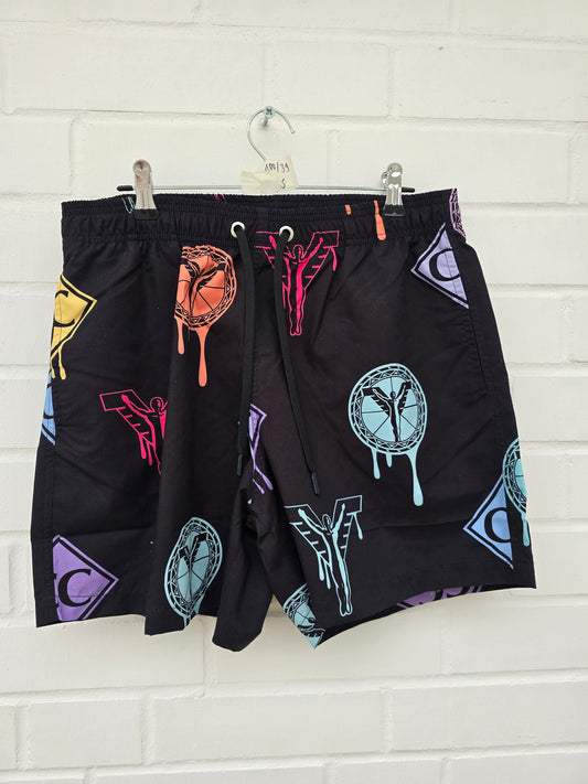 (Stange2) Carlo Colucci Badehose schwarz bunte Muster Gr S