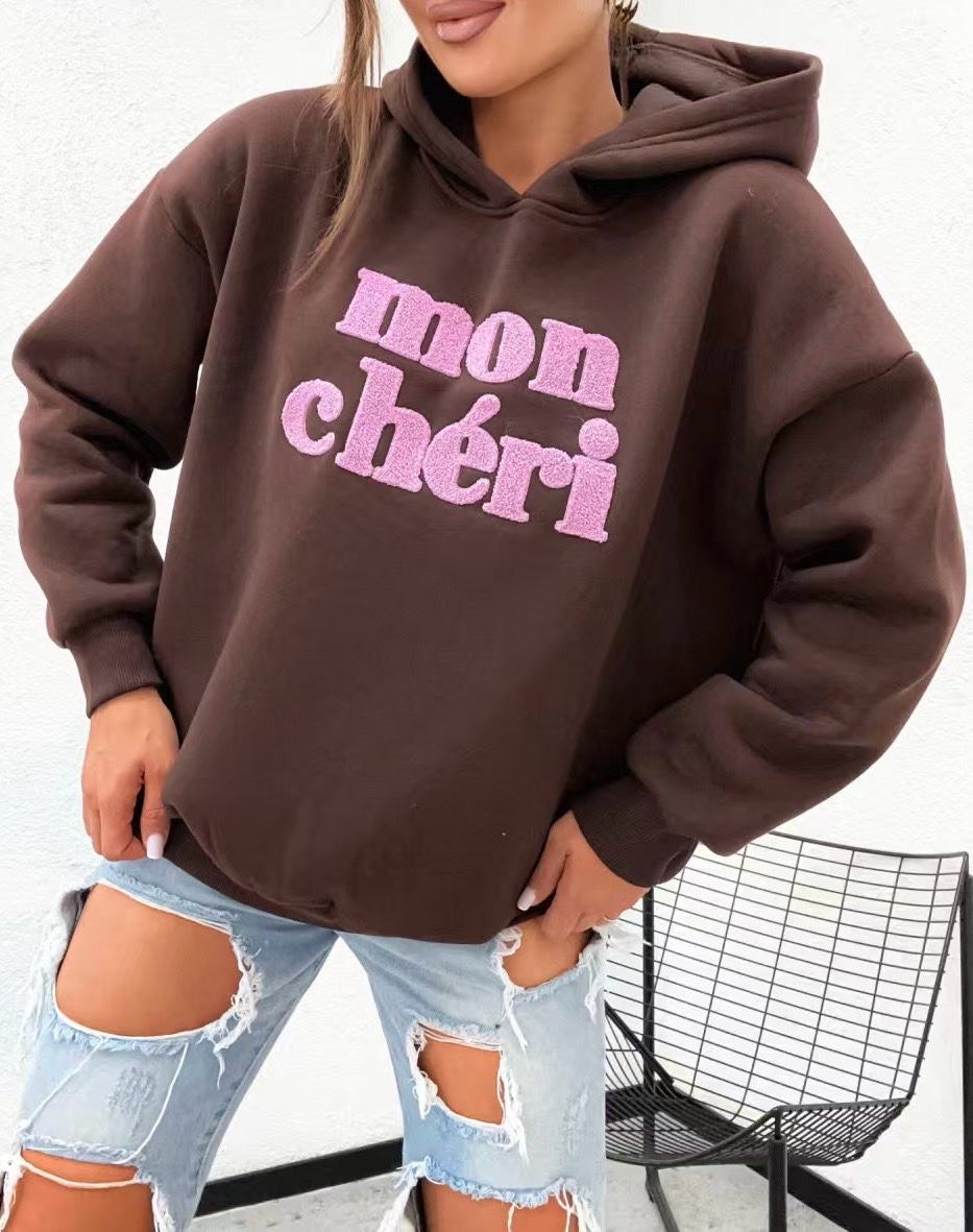 Mon Chèri Hoodie Damen innen Fleece braun, creme, weiß, schwarz