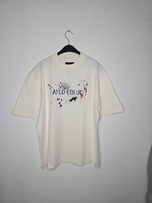 (38) Carlo Colucci T Shirt weiß farbspritzer