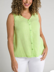 (U24) ULLA POPKEN BLUSE  Kurzarm tanktop grün 807134 416