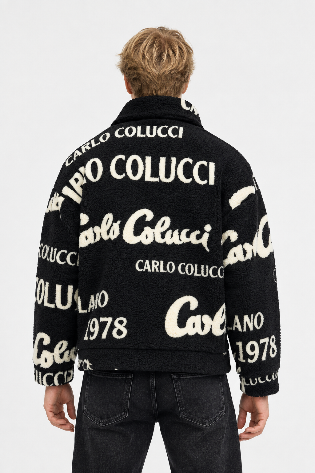 Carlo Colucci Teddyjacke schwarz cremeweiß beige rosa hell blau  Jacke Reißverschluss Schrift