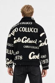 Carlo Colucci Teddyjacke schwarz cremeweiß beige rosa hell blau  Jacke Reißverschluss Schrift
