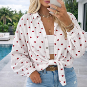 Musselin Hemd weiß, rote Herzen 100% Baumwolle