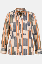 (U33) Ulla Popken Hemd Blau/braun/Beige 800586 600