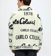 Carlo Colucci Teddyjacke schwarz cremeweiß Jacke Reißverschluss Schrift