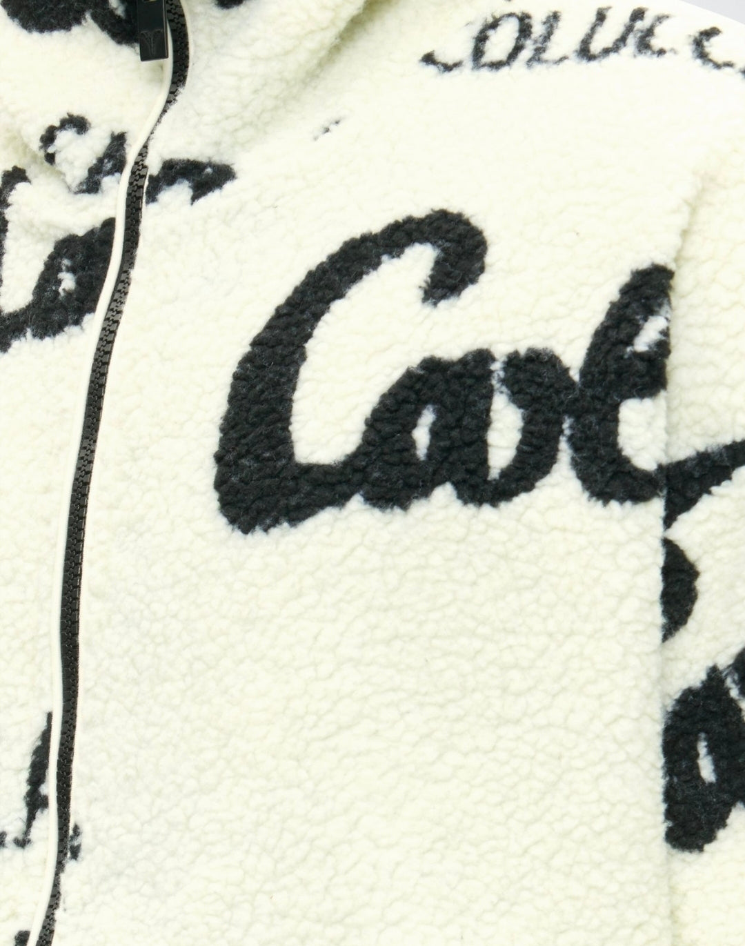Carlo Colucci Teddyjacke schwarz cremeweiß Jacke Reißverschluss Schrift