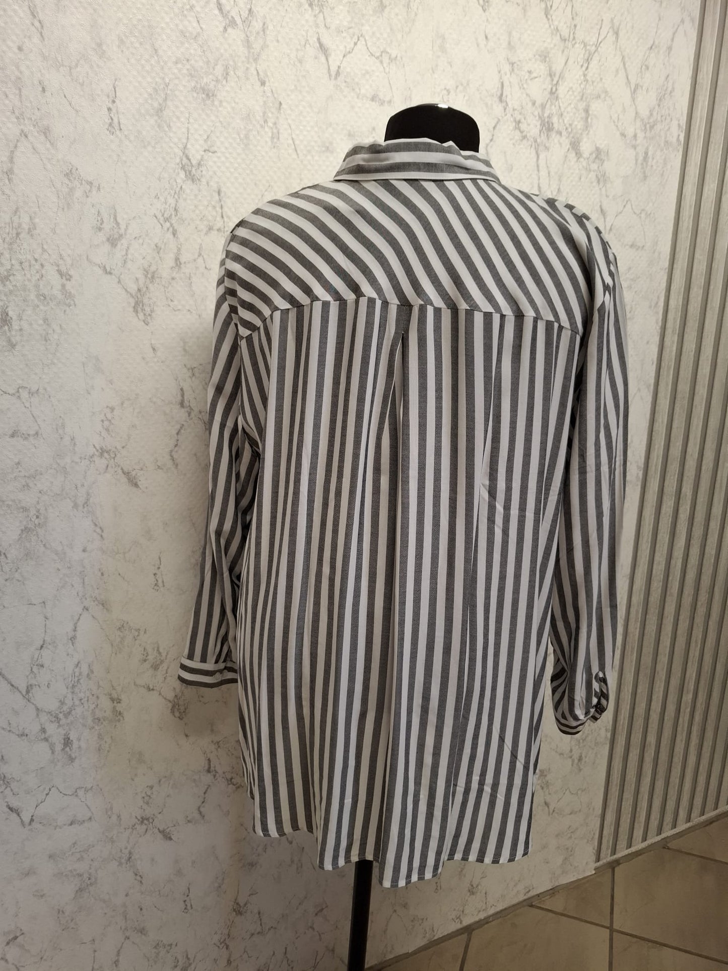 (U9) Ulla Popken hemd grau/weiß gestreift 724261 11