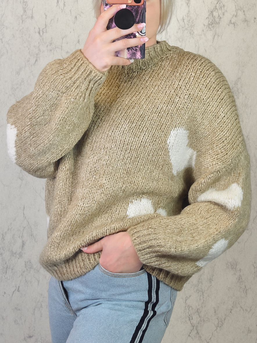 Herz Pullover creme beige Kuschelpullover dick
