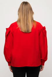 (U28) Ulla Popken Bluse Rot Schleifen 811531 530