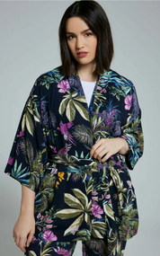 (U1) Ulla Popken Kimono schwarz muster 803953 130