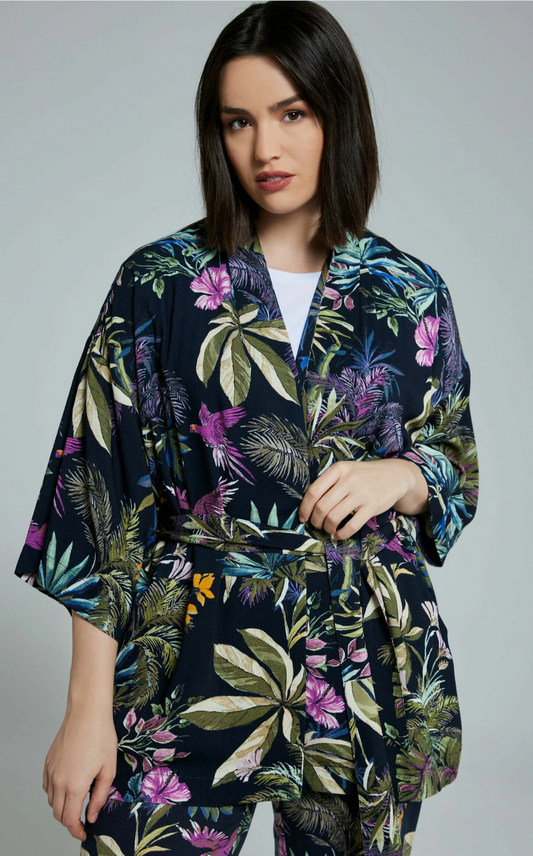 (U1) Ulla Popken Kimono schwarz muster 803953 130