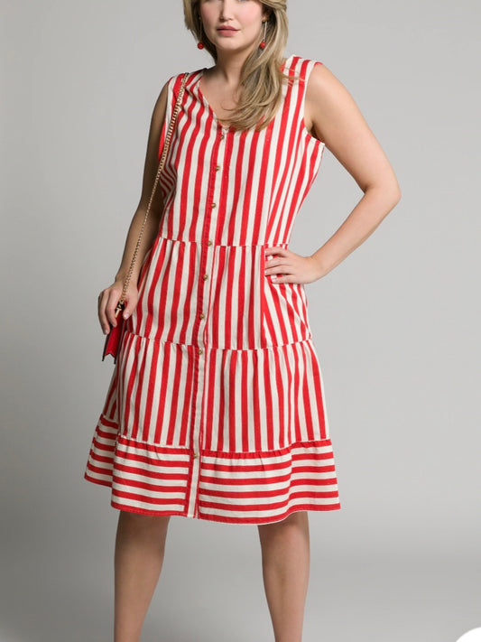 (U2) ULLA POPKEN Kleid weiß rot gestreift 807339 530