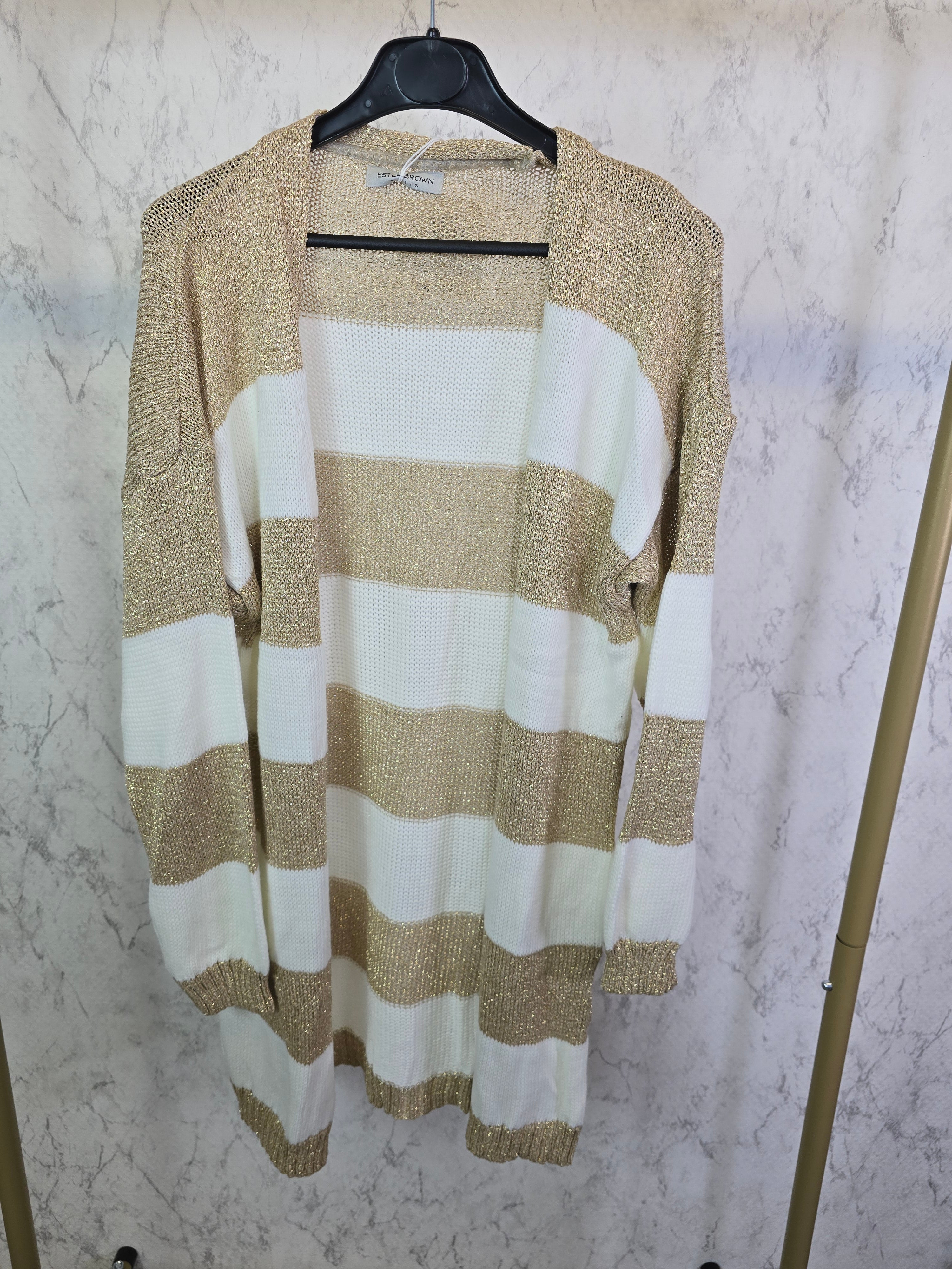 Cardigan lang weiß gold gestreift