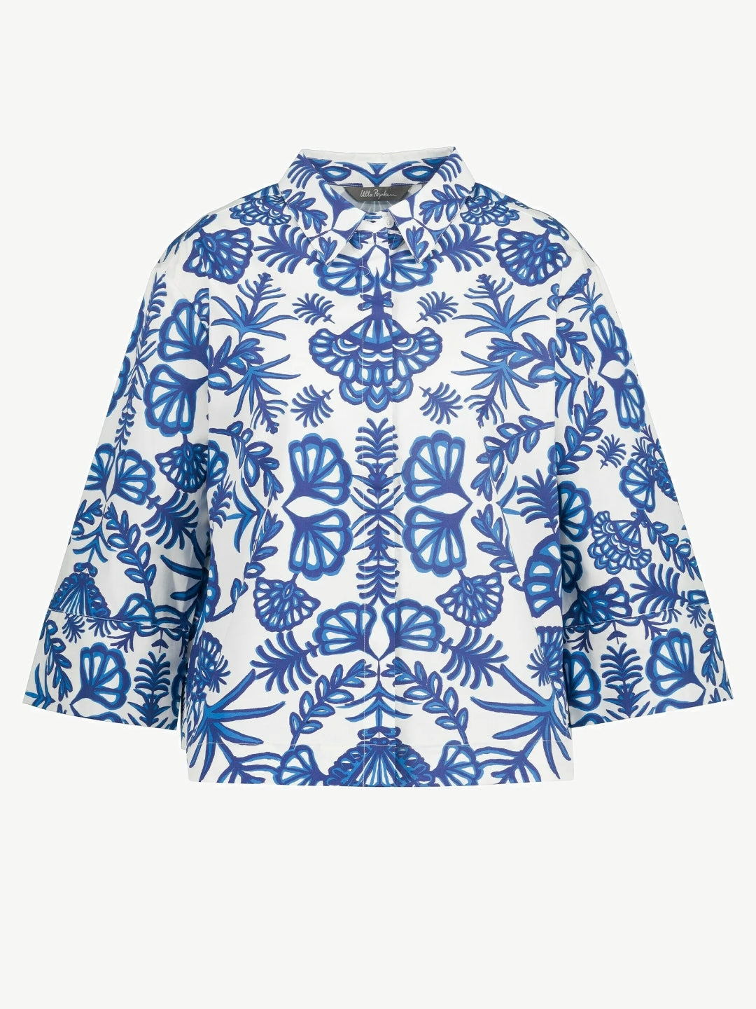 (U31) ULLA POPKEN Bluse weiß blau blumig 809452 200