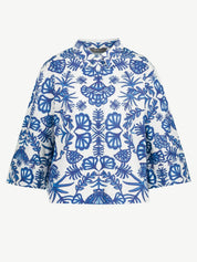 (U31) ULLA POPKEN Bluse weiß blau blumig 809452 200