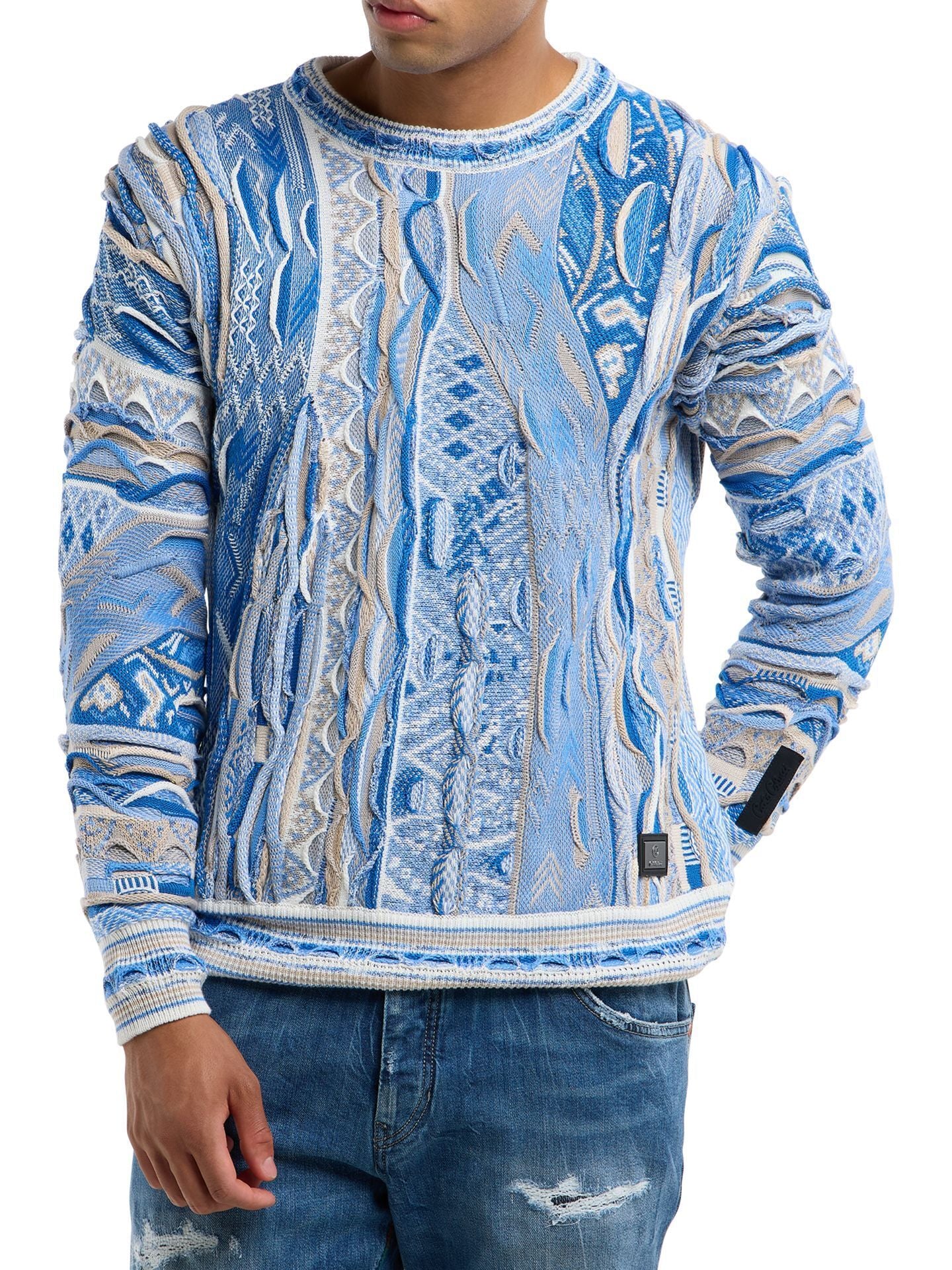 (97) Carlo Colucci 3D Strickpullover Pullover hellblau weiß C12501 COL 161
