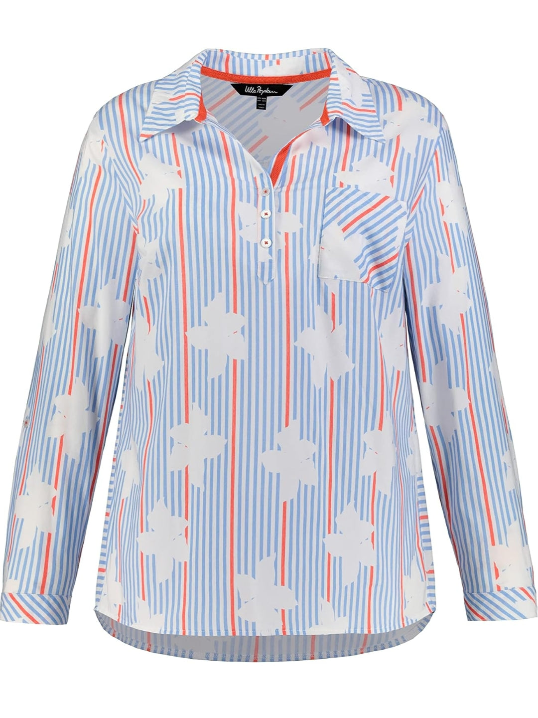 ULLA POPKEN Bluse hellblau orange gestreift weiße Blumen 781505 700 (U31)
