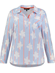 ULLA POPKEN Bluse hellblau orange gestreift weiße Blumen 781505 700 (U31)