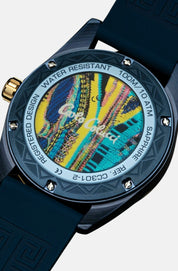 Nr10 Carlo Colucci Armbanduhr navyblau gold Silikonarmband Automatik + 2 Jahre Herstellergarantie